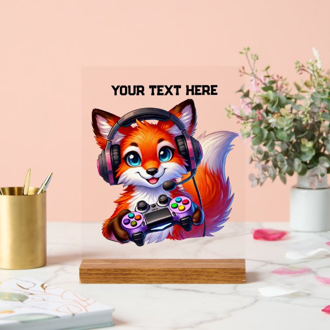 Cooler Gamer Fuchs Text hinzufügen Acrylschild (Hochzeit)