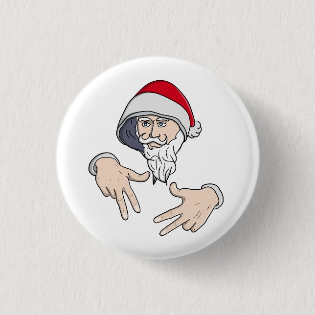 Cooler Gangsta Hip Hop Hand Rap Weihnachtsmann Button (Vorderseite)