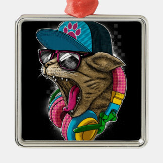 cooler Gangster, der auf Katze klopft Silbernes Ornament