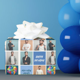 Cooler Geburtstag Boy Mens Foto Collage Personalis Geschenkpapier