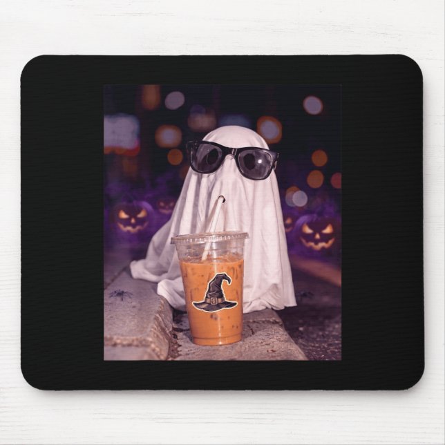 Cooler Geist trinkt kalten Kaffee Halloween Mousepad (Vorne)