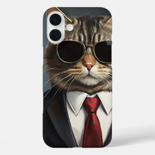 Cooler Geschäftsmann-Kater-Sonnenbrille Unternehme iPhone 16 Plus Hülle