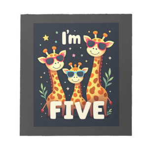Cooler Giraffe 5. Geburtstagsfeier 5 Jahre alter K Notizblock