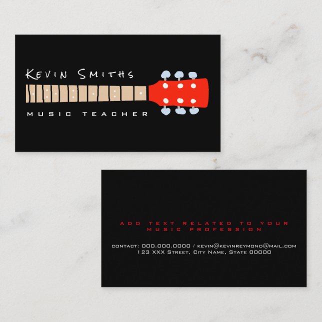 Cooler Gitarrenhals Musiklehrer Visitenkarte (Vorne/Hinten)
