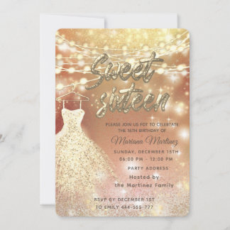 Cooler Glitzer Elegante String Lichter goldenes Fu Einladung