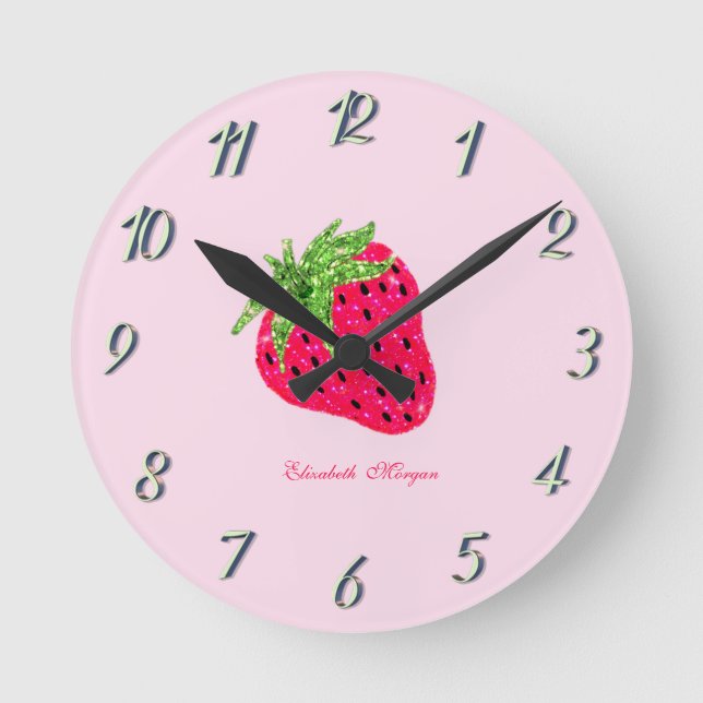 Cooler Glitzer Erdbeere Rosa Runde Wanduhr (Vorderseite)