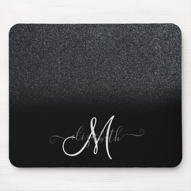 Cooler Glitzer Ombre Black Monogram Mousepad (Vorne)