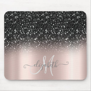 Cooler Glitzer Ombre Black Monogram Rose Gold Mousepad