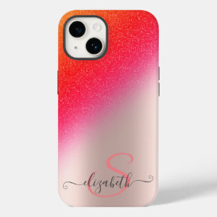 Cooler Glitzer Ombre Rose Gold Monogram Case-Mate iPhone 14 Hülle
