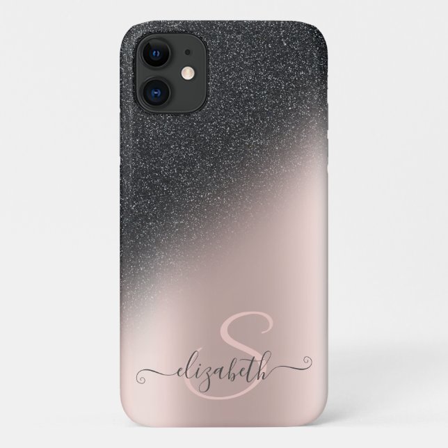 Cooler Glitzer Ombre Rose Gold Monogram Case-Mate iPhone Hülle (Rückseite)