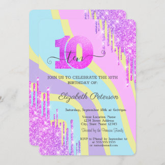 Cooler Glitzer Tropfen Groovy 10. Geburtstag Einladung