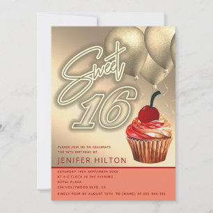 Cooler Goldballon whimsy cupcake neon süß 16 Einladung