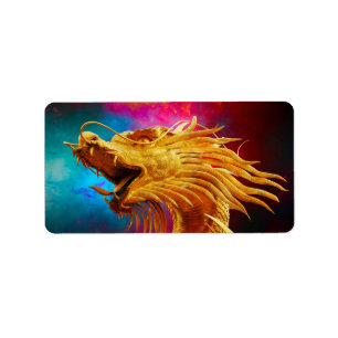 Cooler Golden Dragon bunter thailändischer Hinterg Adressaufkleber