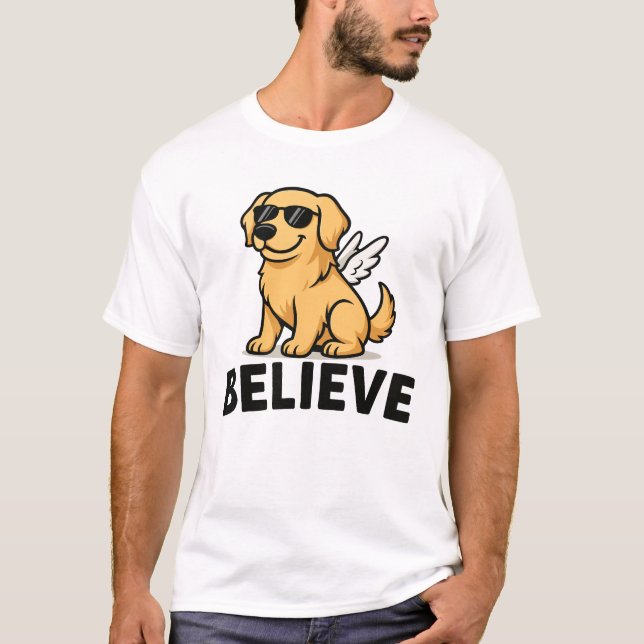 Cooler Golden Retriever Engel Hund mit Sonnenbrill T-Shirt (Vorderseite)