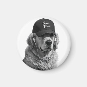 Cooler Golden Retriever Gute Vibes Rund Magnet