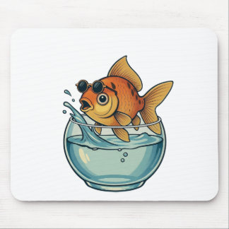 Cooler Goldfisch plantschernd hinter einer Sonnenb Mousepad