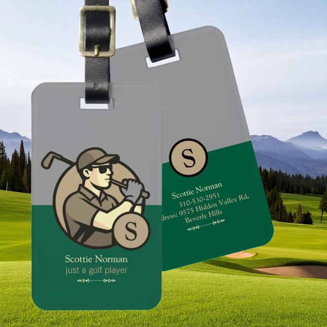 Cooler Golfer mit Golfklubs Elegant Grün Gepäckanhänger (Von Creator hochgeladen)