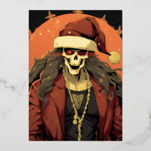 Cooler Goth-Punk-Totenkopf-Anime-Santa-Dämon Folien Feiertagskarte