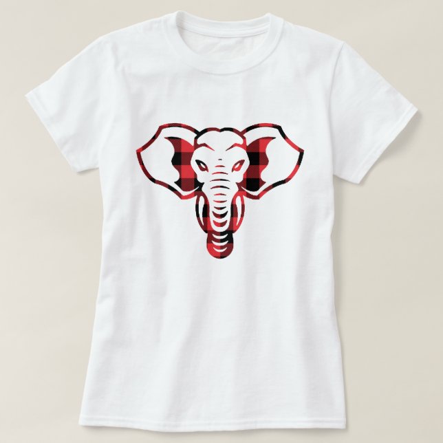 Cooler, grafisch roter Karierter Elefant T-Shirt (Design vorne)