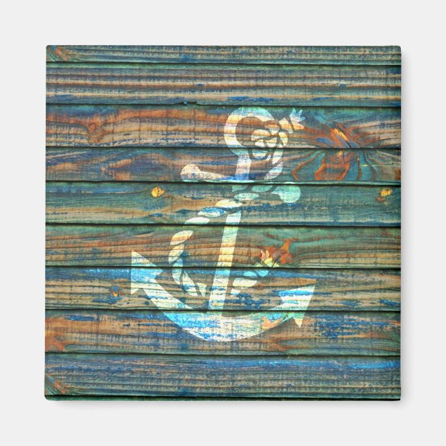 Cooler grüner blauer rustikaler Holz-Foto-Ankerdru Magnet (Vorne)