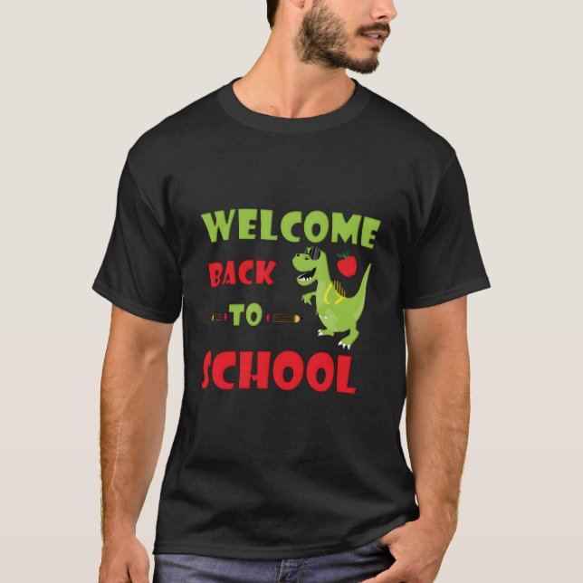 Cooler grüner Dinosaurier Dino geht zurück zur Sch T-Shirt (Vorderseite)