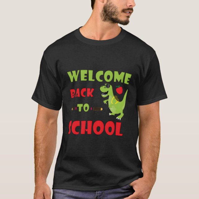 Cooler grüner Dinosaurier Dino geht zurück zur Sch T-Shirt (Vorderseite)