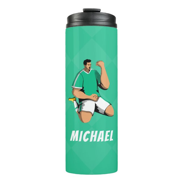 Cooler Grüner Fußballspieler Personalisiert Modern Thermosbecher (Vorderseite)