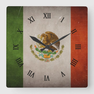 Cooler Grunge Mexico Mexikanische Flagge Quadratische Wanduhr