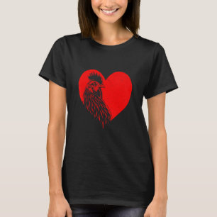Cooler Hahn in roter Herz-Hühnerfarm T-Shirt