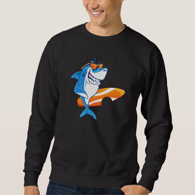 Cooler Hai Mit Surfboard Beim Surfen   Sweatshirt (Vorderseite)