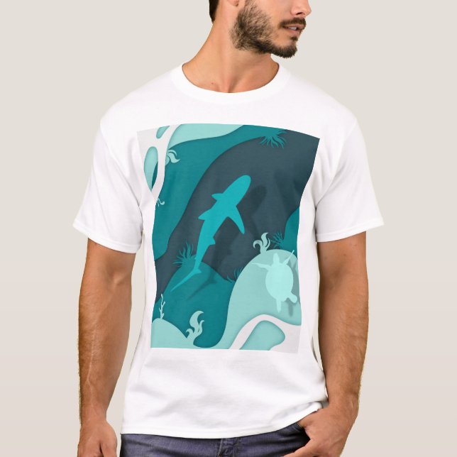 Cooler Hai und Schildkröte Abstrakte Kunst T-Shirt (Vorderseite)