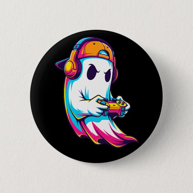 Cooler Halloween Ghost Gamer Button (Vorderseite)