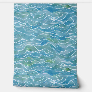 Cooler handgemalter Wasserfarben nautischer Blauer Tapete