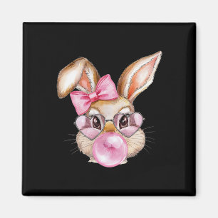Cooler Hase Osterhase mit Kaugummi rosa Sonnenbril Magnet