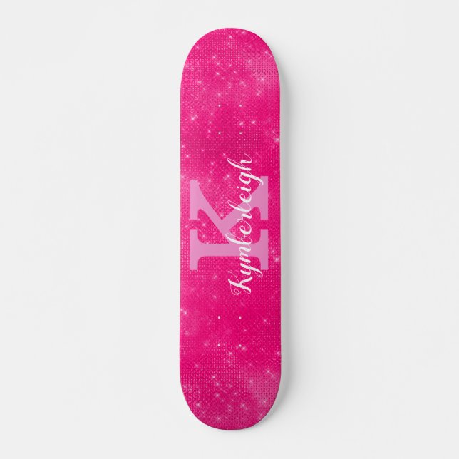 Cooler, heiß rosa Glam Diamond Sparkon Monogram Na Skateboard (Vorne)