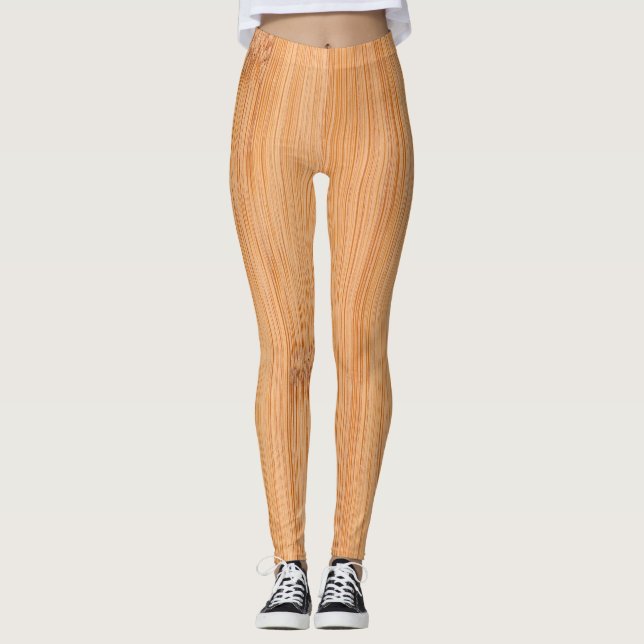 Cooler, hellbrauner Bambusholzprint Leggings (Vorderseite)