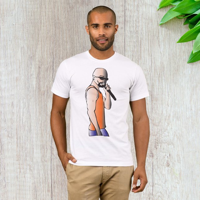 Cooler Hip Hop Bald Typ Singer mit Mikrofon T-Shirt (Von Creator hochgeladen)