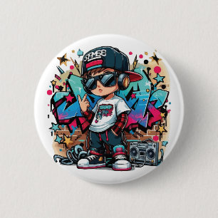 Cooler Hip-Hop-Kid im Graffiti-Stil-Button Button