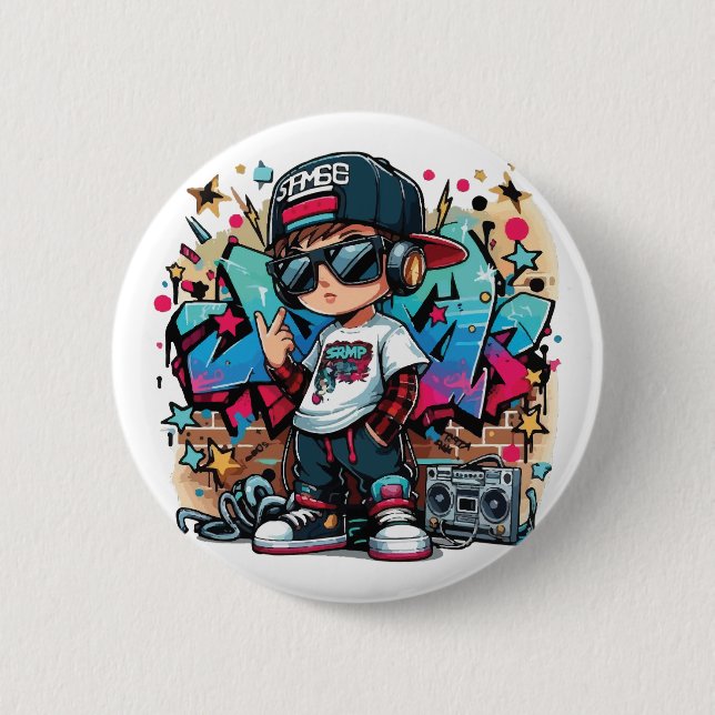 Cooler Hip-Hop-Kid im Graffiti-Stil-Button Button (Vorderseite)