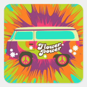 Cooler Hippie-van-Retrosticker Quadratischer Aufkleber