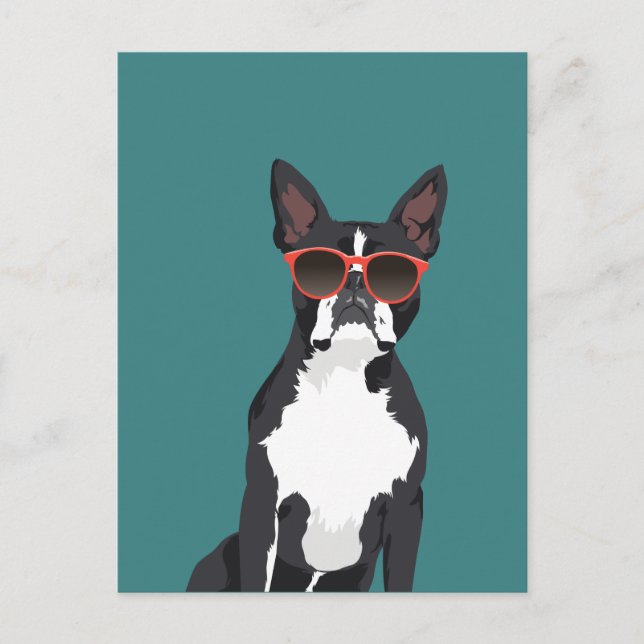 Cooler Hipster Black and White Boston Terrier Postkarte (Vorderseite)