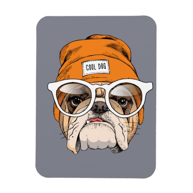 Cooler Hipster Bulldog Magnet (Vertikal)