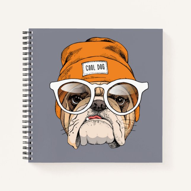Cooler Hipster Bulldog Notizbuch (Vorderseite)
