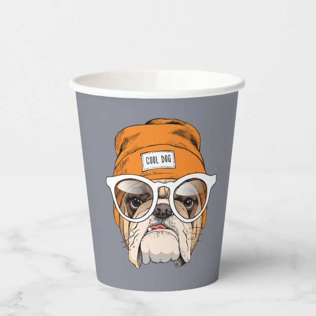 Cooler Hipster Bulldog Pappbecher (Links)