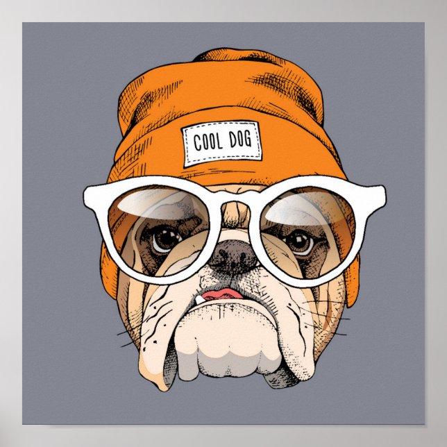 Cooler Hipster Bulldog Poster (Vorne)