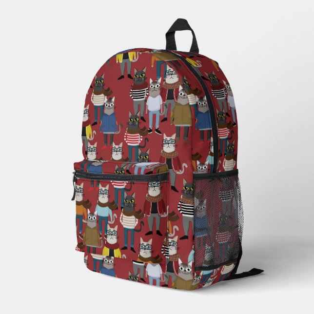 Cooler Hipster Cat Pattern Bedruckter Rucksack (Rückseitige Ecke Rechts)