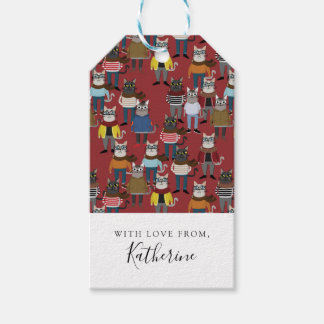 Cooler Hipster Cat Pattern | Name hinzufügen Geschenkanhänger