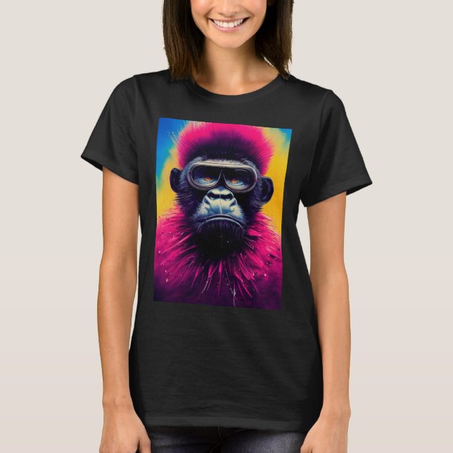 Cooler Hipster Farbige Gorilla Illustration Grafik T-Shirt (Vorderseite)