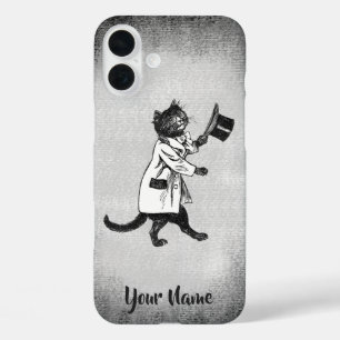 Cooler Hipster-Kater Vintage Schwarz-Weiß Editierb iPhone 16 Plus Hülle