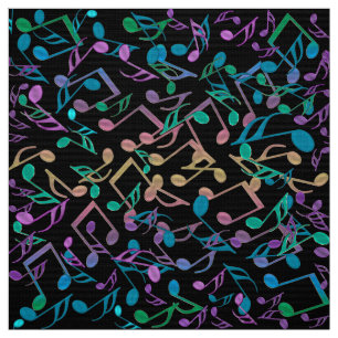 Cooler Hued Musiknoten-buntes schwarzes Gewebe Stoff
